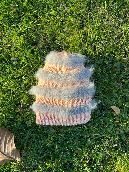 Fuzzy Striped Reversible Beanie ꒰ᐢ. .ᐢ꒱₊˚⊹