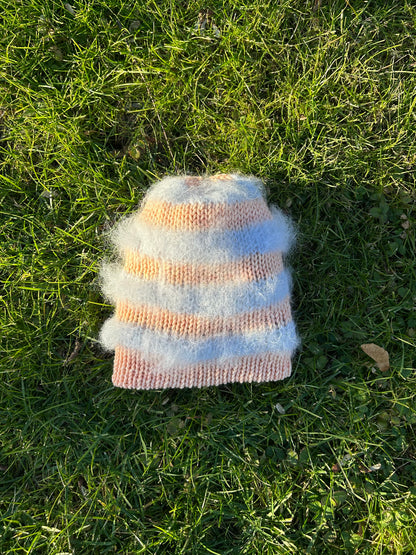 Fuzzy Striped Reversible Beanie ꒰ᐢ. .ᐢ꒱₊˚⊹