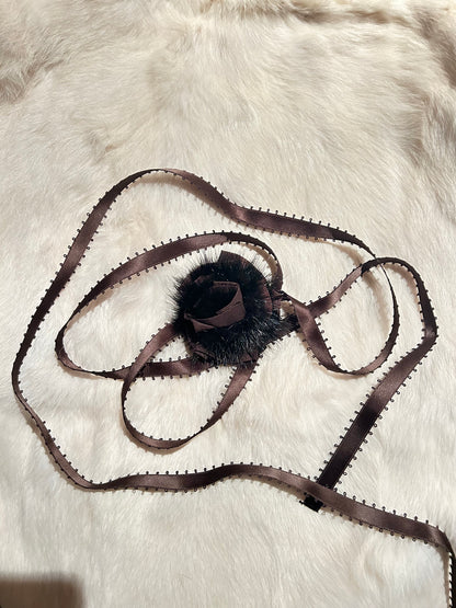 Fur rose neck tie