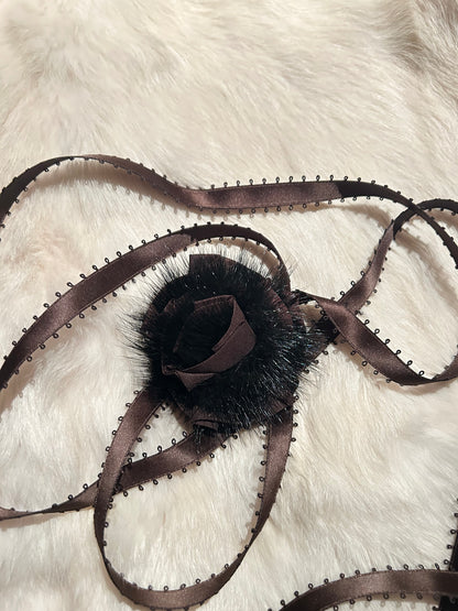 Fur rose neck tie