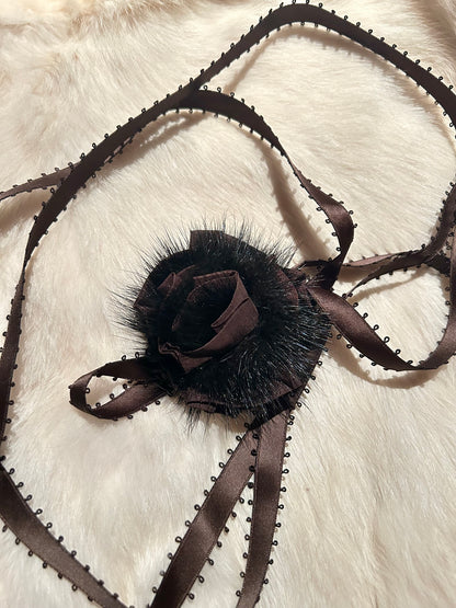 Fur rose neck tie
