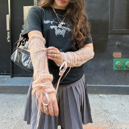 Dusty peach arm warmers