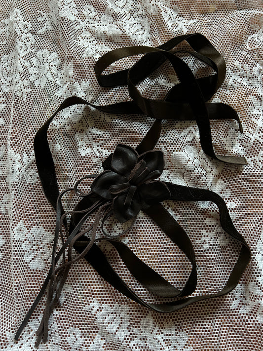Leather Rose neck tie
