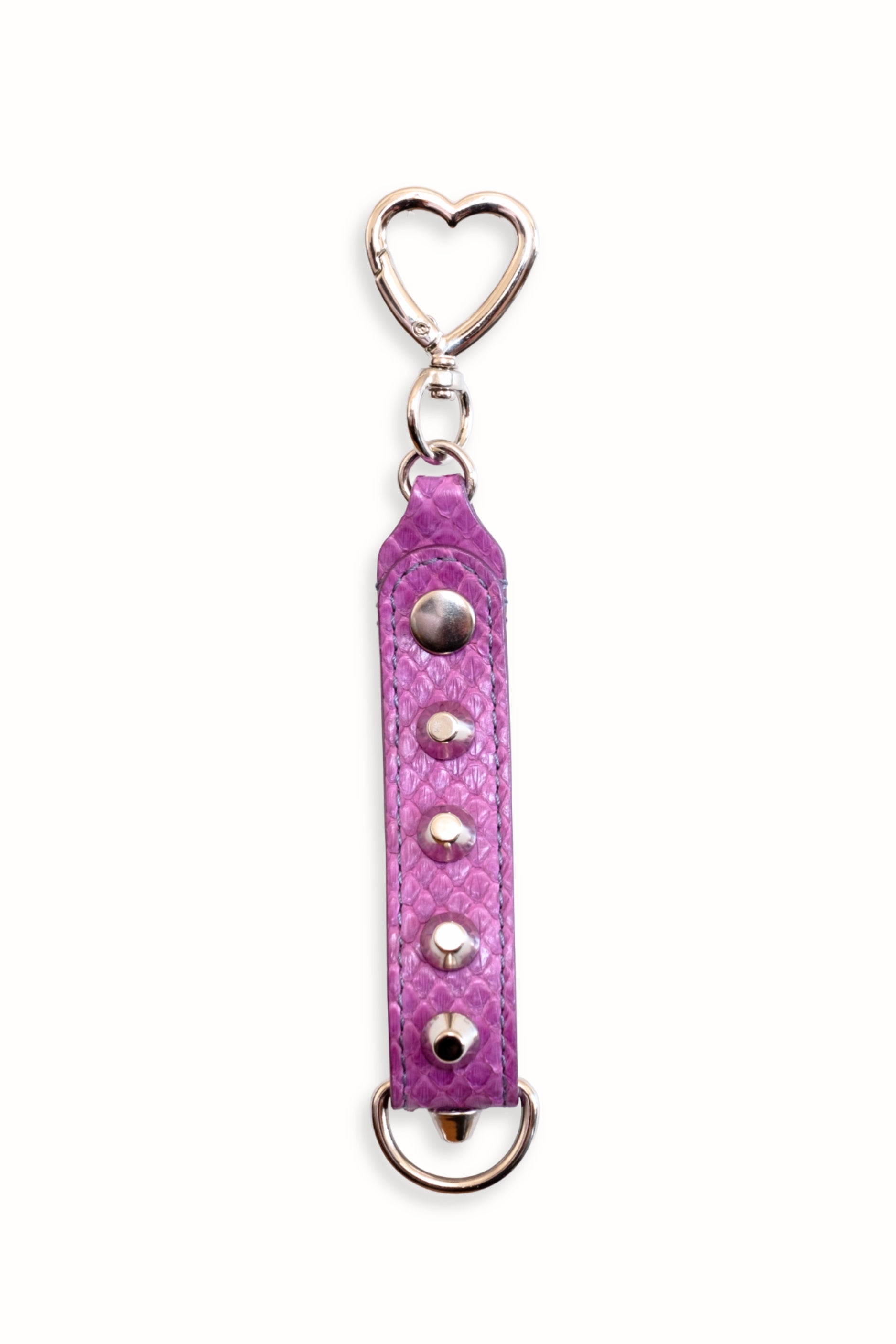 Purple keychain with heart-shaped keyring on a white background