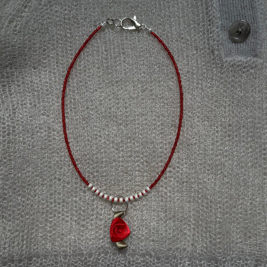 Red rosette necklace